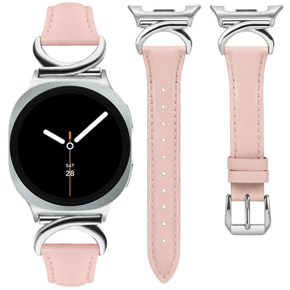 Minyee Leather Band Compatible with Samsung Galaxy Watch 8 40mm 44mm/ 8 Classic 46mm Bands, No Gap One-Click Slim Thin Dressy Leather Strap with C-Shape Metal Buckle Women, NOT for Other Models