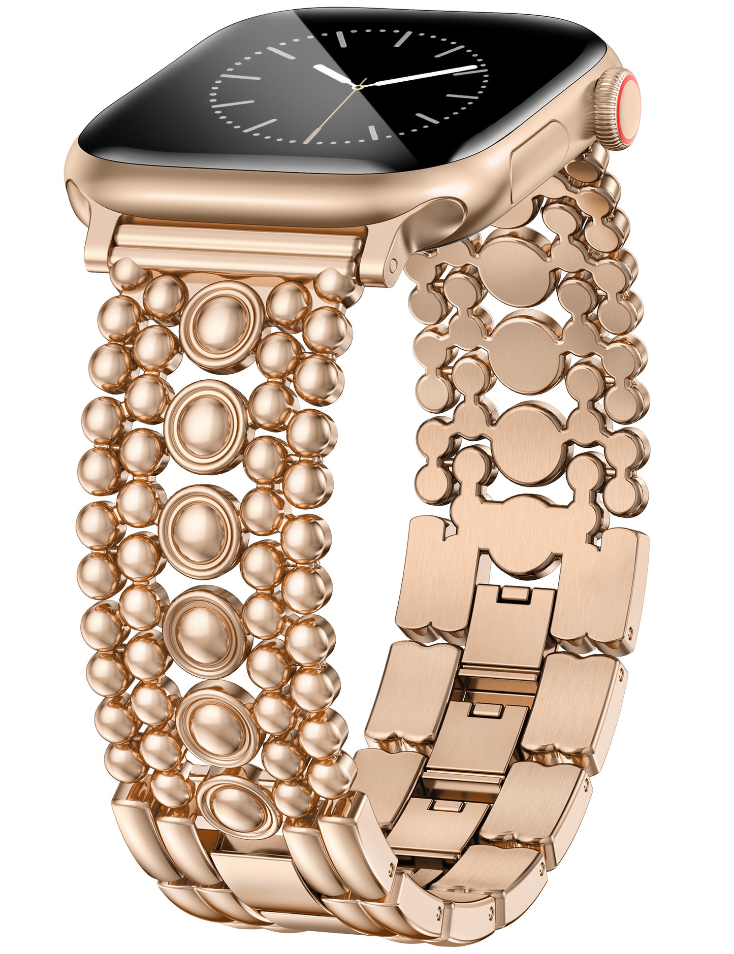 Minyee Compatible with Apple Watch Band 42/41/40/38/44/45/46/49mm Women, Dressy Pretty Stainless Steel Metal Strap Design Adjustable Studded Link Bracelet for iWatch Series 10 9 Ultra SE 8 7 6 5 4 3