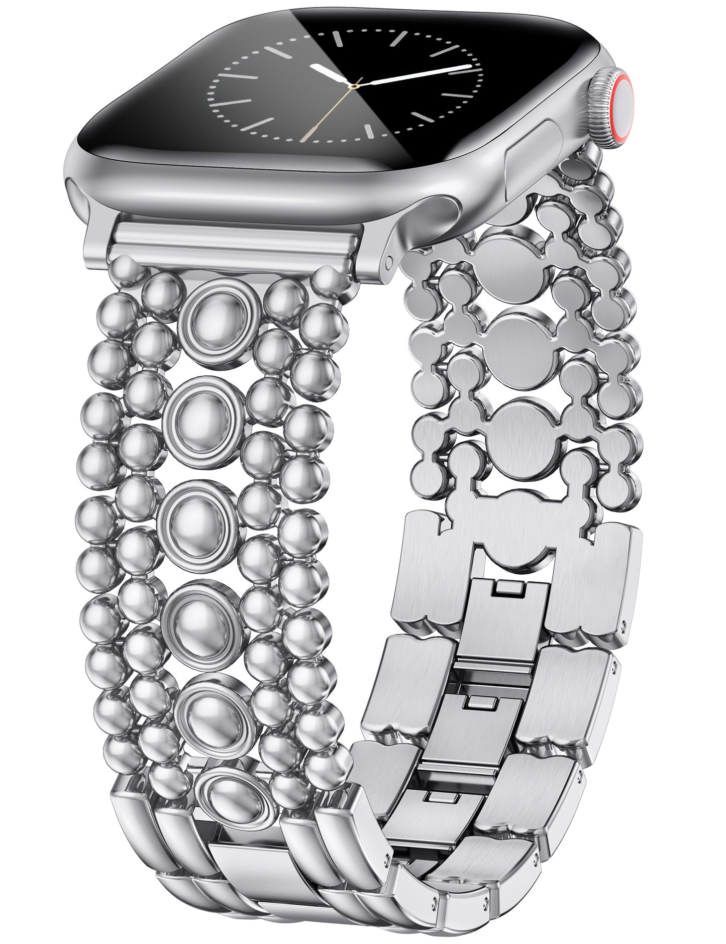 Minyee Compatible with Apple Watch Band 42/41/40/38/44/45/46/49mm Women, Dressy Pretty Stainless Steel Metal Strap Design Adjustable Studded Link Bracelet for iWatch Series 10 9 Ultra SE 8 7 6 5 4 3