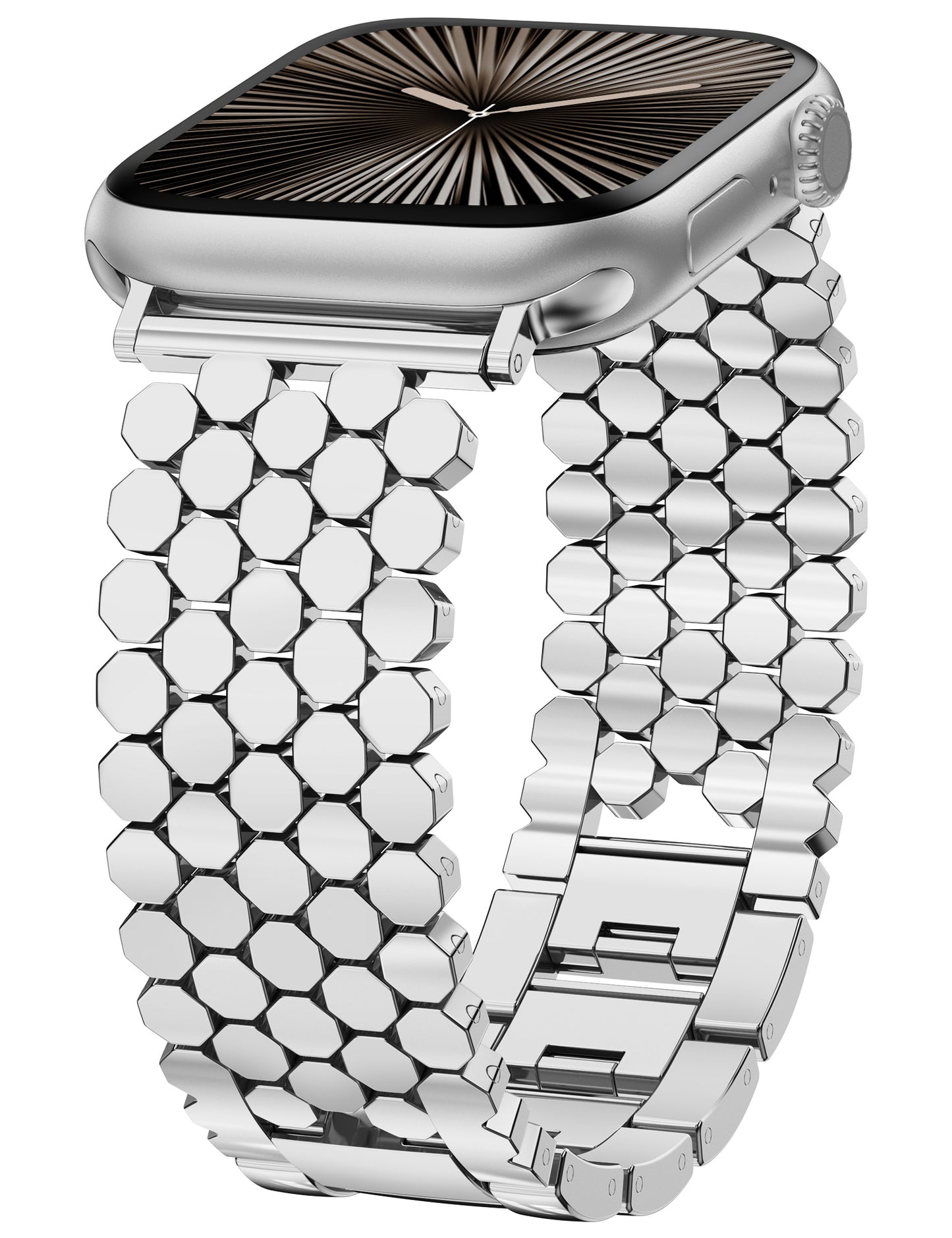 Minyee Compatible with Apple Watch Band 41/40/38/44/45/46/49/42mm Women, Dressy Honeycomb Metal Pretty Strap Designer Gold Silver Link Bracelet Wristband for iWatch Series 10 9 8 7 6 5 4 3 Ultra SE