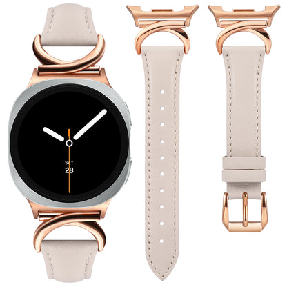 Minyee Leather Band Compatible with Samsung Galaxy Watch 8 40mm 44mm/ 8 Classic 46mm Bands, No Gap One-Click Slim Thin Dressy Leather Strap with C-Shape Metal Buckle Women, NOT for Other Models