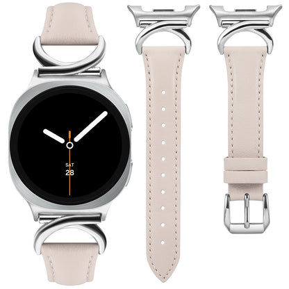 Minyee Leather Band Compatible with Samsung Galaxy Watch 8 40mm 44mm/ 8 Classic 46mm Bands, No Gap One-Click Slim Thin Dressy Leather Strap with C-Shape Metal Buckle Women, NOT for Other Models