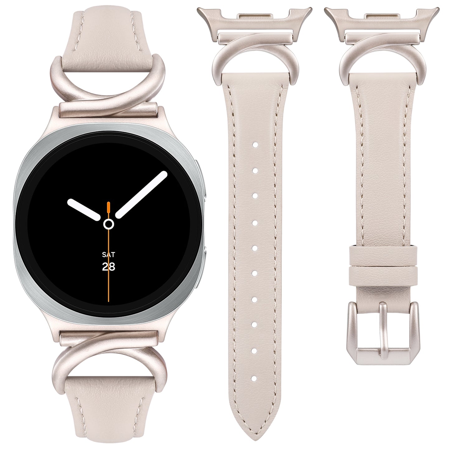 Minyee Leather Band Compatible with Samsung Galaxy Watch 8 40mm 44mm/ 8 Classic 46mm Bands, No Gap One-Click Slim Thin Dressy Leather Strap with C-Shape Metal Buckle Women, NOT for Other Models