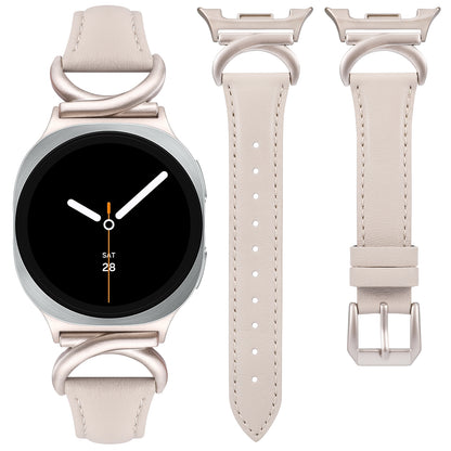 Minyee Leather Band Compatible with Samsung Galaxy Watch 8 40mm 44mm/ 8 Classic 46mm Bands, No Gap One-Click Slim Thin Dressy Leather Strap with C-Shape Metal Buckle Women, NOT for Other Models