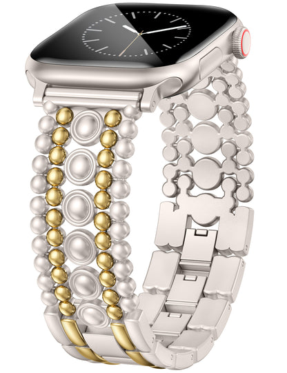 Minyee Compatible with Apple Watch Band 42/41/40/38/44/45/46/49mm Women, Dressy Pretty Stainless Steel Metal Strap Design Adjustable Studded Link Bracelet for iWatch Series 10 9 Ultra SE 8 7 6 5 4 3