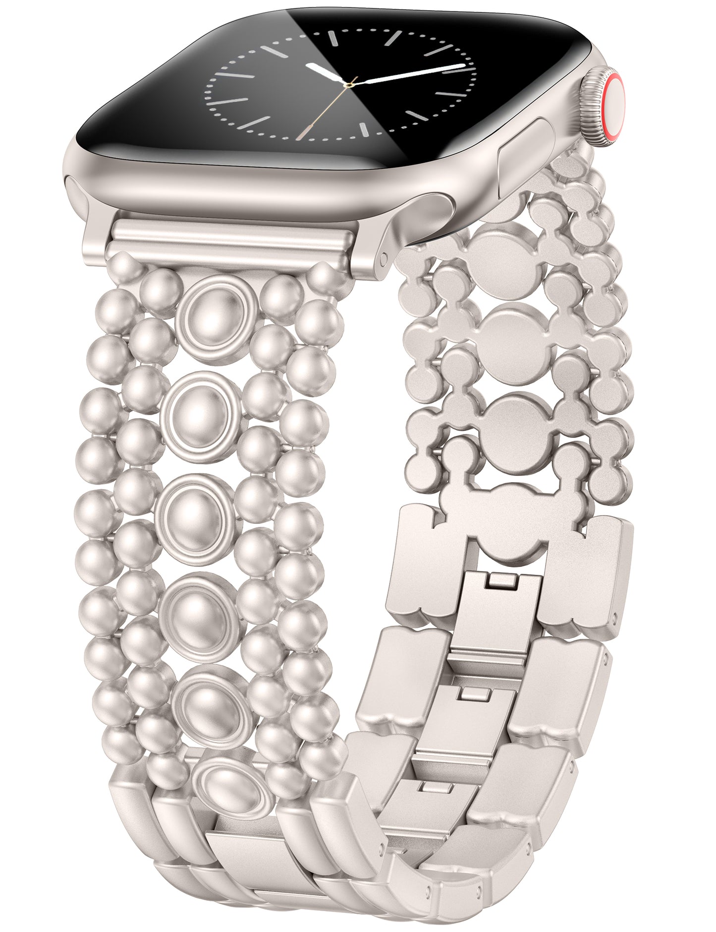 Minyee Compatible with Apple Watch Band 42/41/40/38/44/45/46/49mm Women, Dressy Pretty Stainless Steel Metal Strap Design Adjustable Studded Link Bracelet for iWatch Series 10 9 Ultra SE 8 7 6 5 4 3