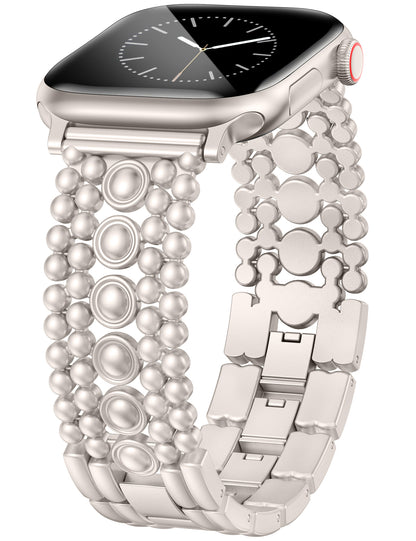 Minyee Compatible with Apple Watch Band 42/41/40/38/44/45/46/49mm Women, Dressy Pretty Stainless Steel Metal Strap Design Adjustable Studded Link Bracelet for iWatch Series 10 9 Ultra SE 8 7 6 5 4 3